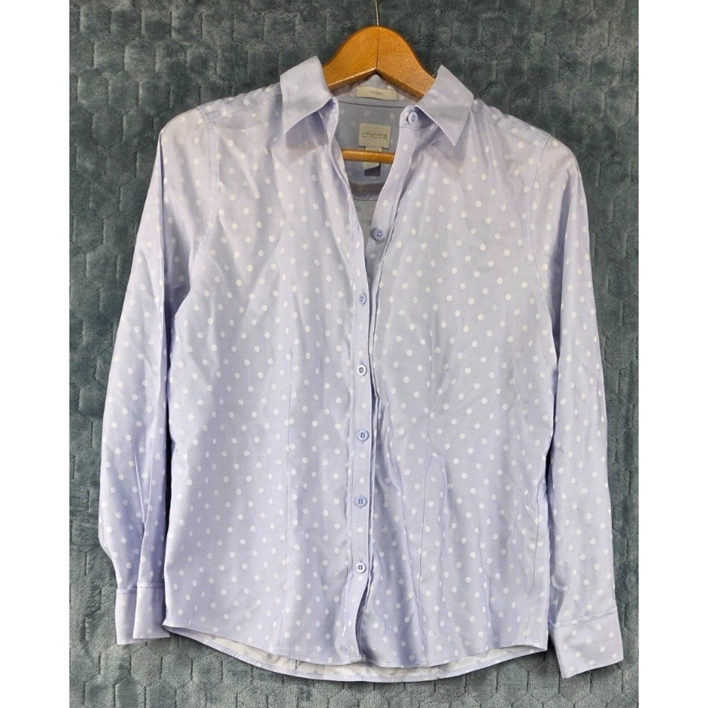 Chicos Shirt‎ Women's 00 Light Blue Polka Dot Button Down Blouse